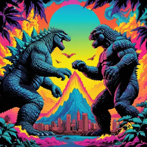 Prompt: godzilla vs kong psychedelic