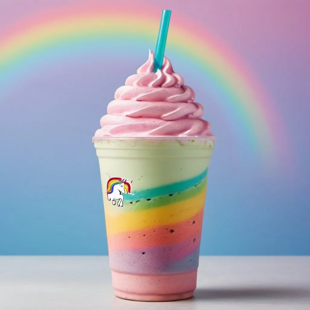 Prompt: rainbow unicorn frappe tagline