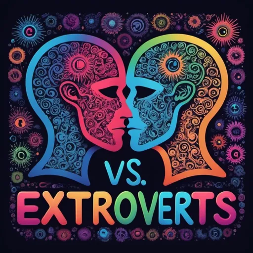 Prompt: introverts vs extroverts texts psychedelic logo
