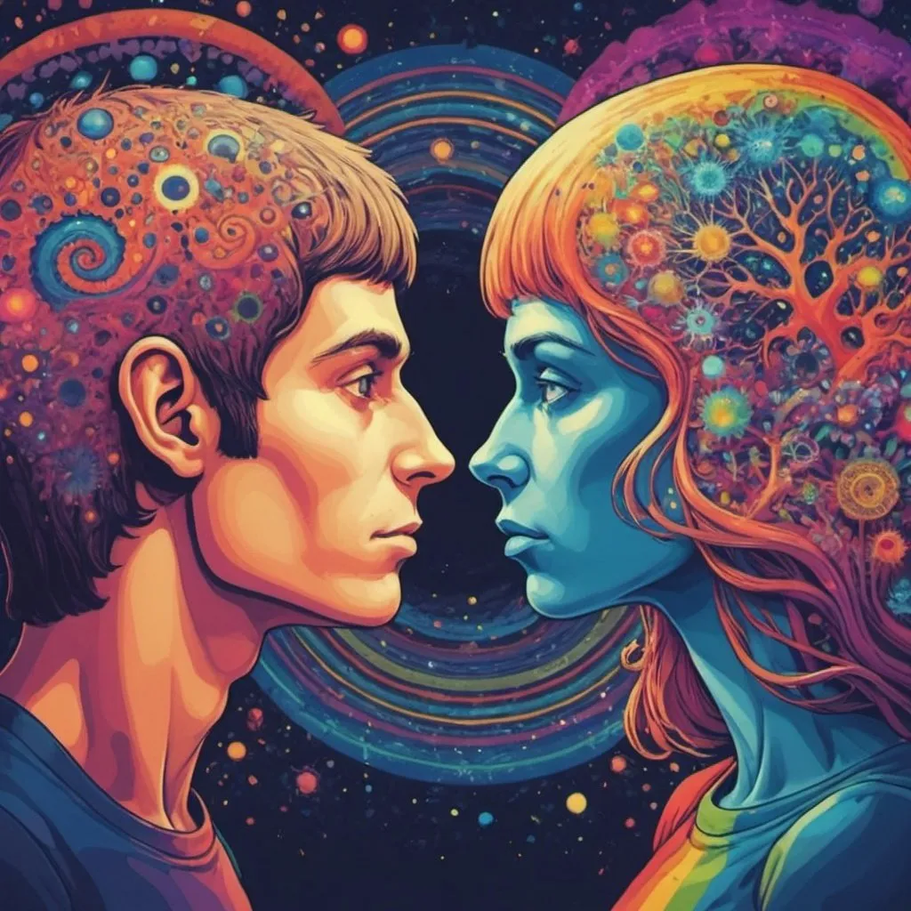 Prompt: introverts vs extroverts psychedelic 