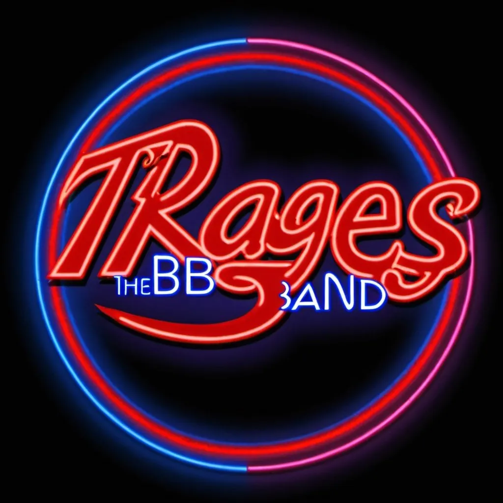 Prompt: The Rages Band logo full name not The Rages Band but The Rages Band with neon light of red and blue