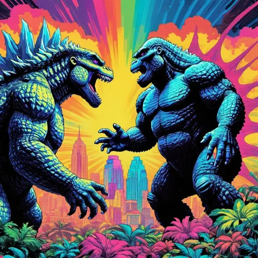 Prompt: godzilla vs kong psychedelic