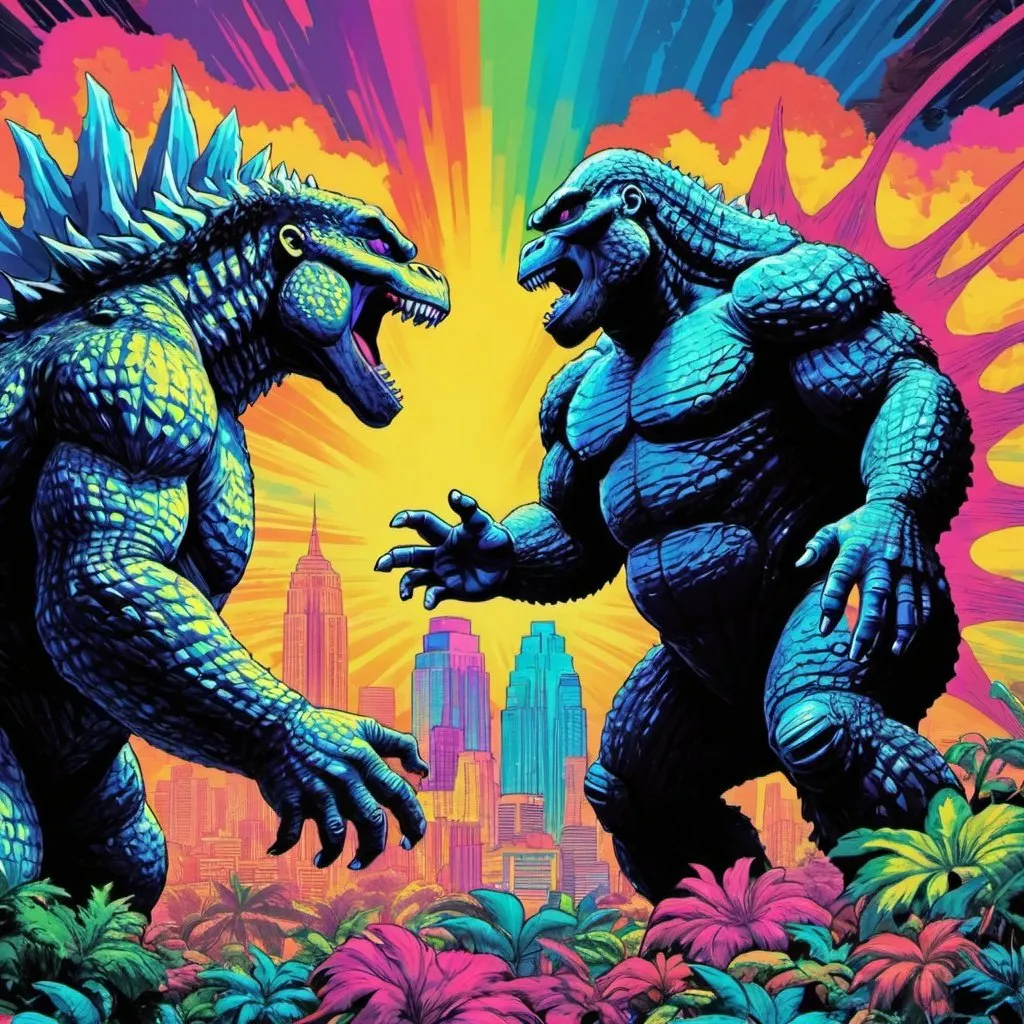 Prompt: godzilla vs kong psychedelic