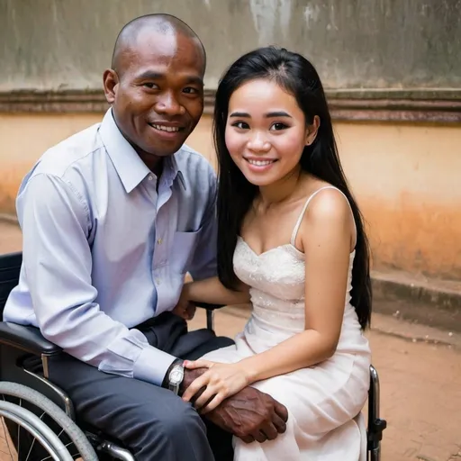 Prompt: Khmer girl falling in love with disabled black man