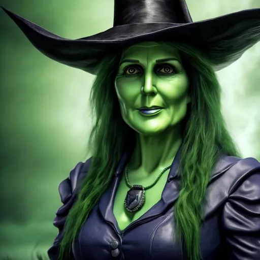Prompt: 3D rendering of Nikki Haley as the Wicked Witch from the Wizard of Oz, realistic materials, haunting green hue, eerie atmosphere, intense facial expression, detailed costume, professional 3D render, high quality, wicked witch, Nikki Haley, realistic, haunting, intense, eerie, detailed costume, realistic materials, professional, 3D rendering, atmospheric lighting, professional quality