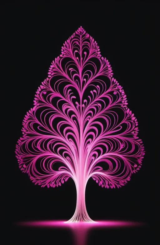 Prompt: images using pattern , large one big pink tree shaped light painting black backdrop, minimalistic, elegant line design