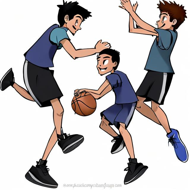 Prompt: Draw 2 boys playing basketball 