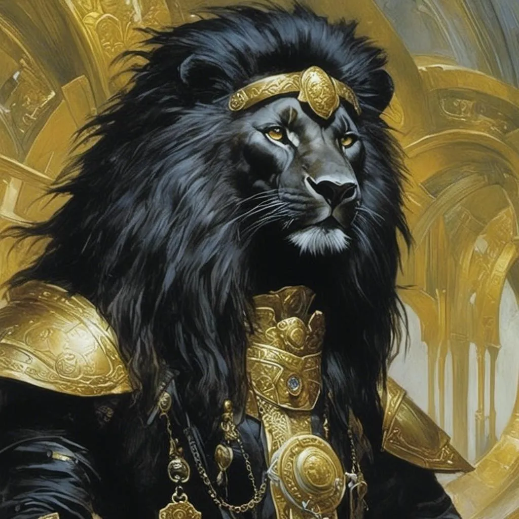 Prompt: A science fiction anthropomorphic black lion in artstyle by Donato Giancola and Terese Nielsen <mymodel>