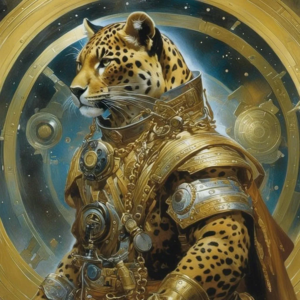 Prompt: A science fiction anthropomorphic jaguar in artstyle by Donato Giancola and Terese Nielsen <mymodel>