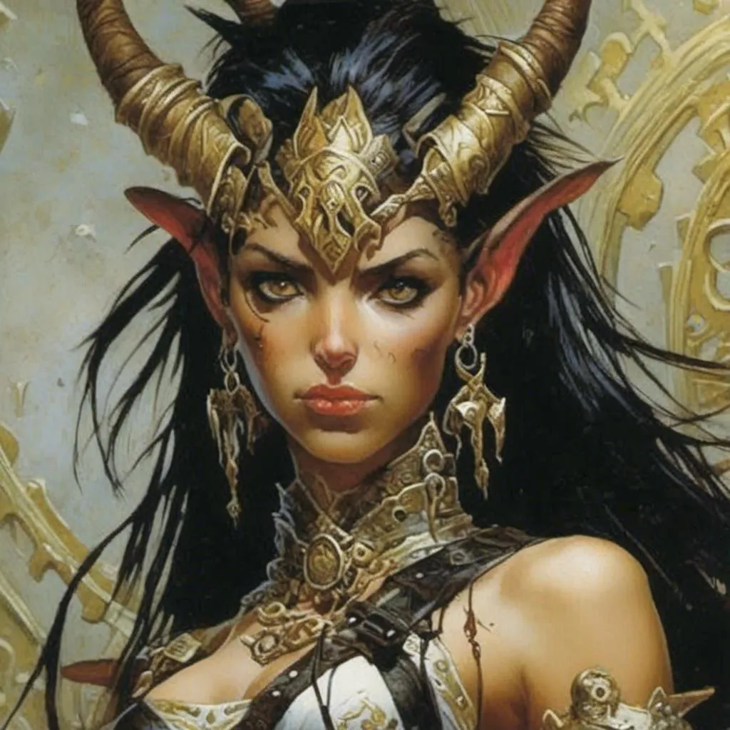 Prompt: A beautiful Tiefling / half-fiend with perfect features <mymodel> artstyle by Donato Giancola and Terese Nielsen
