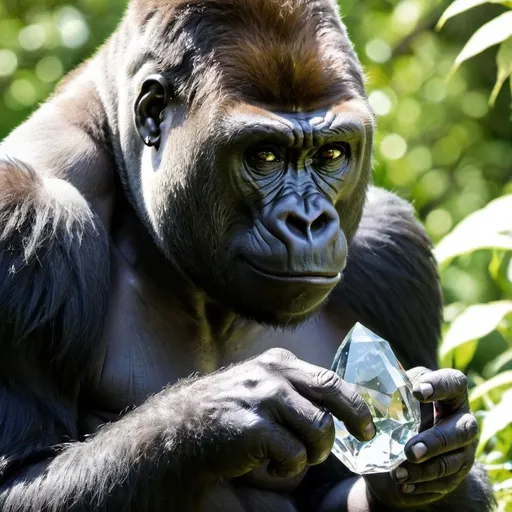 Prompt: a gorilla with a cristal i
n his hand
