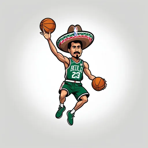 Prompt: NBA logo Mexican man leaping over Border wall