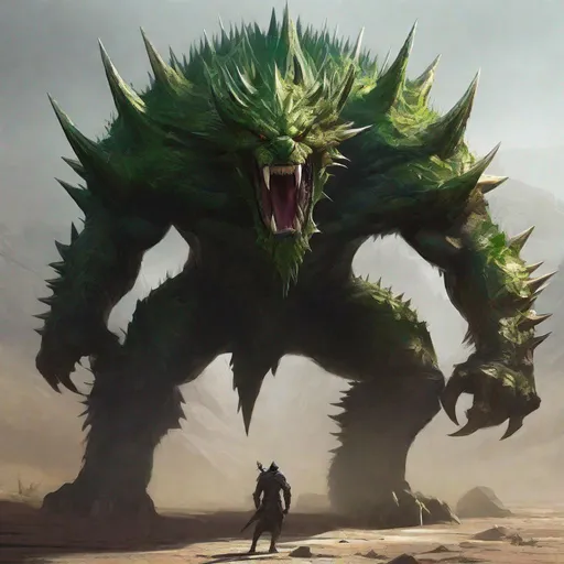 Prompt: Concept art, male, full body image, one giant nothic, one huge green eye, giant spikes all over his back, hunched over, staring directly into viewer, terrifying gaze, mouth open, showing huge sharp teeth, tongue sticking out, huge bulky body, blank background