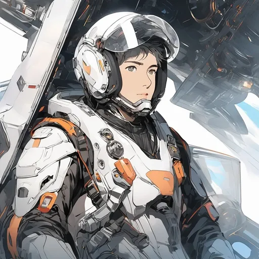 Prompt: a man, portrait, clear face, wearing Future Pilot Suit, draw in Anime illustration, inside a mech, piloting, combat