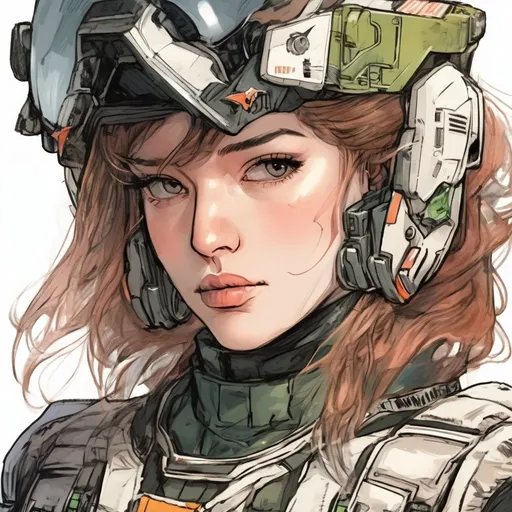 Prompt: Lucyna Kushinada close up portrait wearing Mechwarrior Pilot clothing, draw in Anime illustration