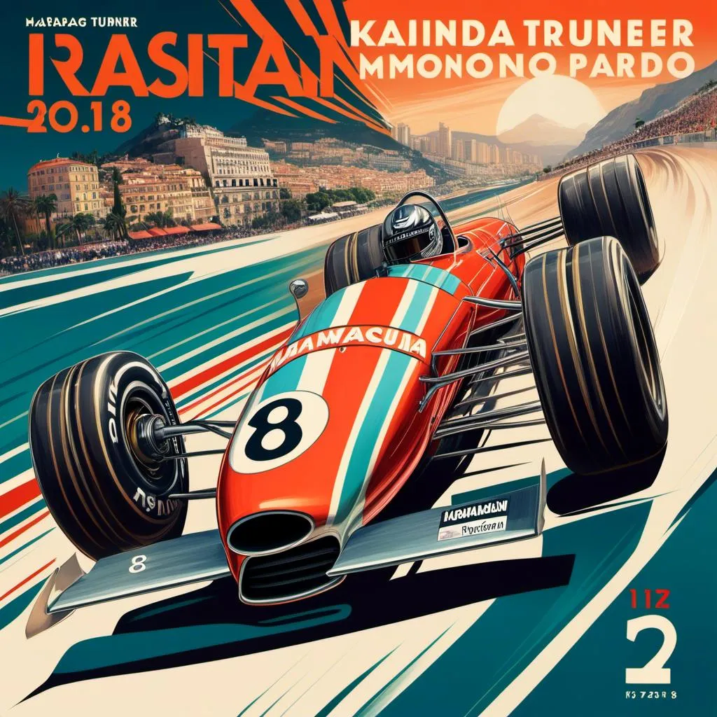 Prompt: Vintage <mymodel> F1 Grand Prix Poster by Michael Turner, a modern formula one Car, driving on monaco F1 circut,  ultra high quality, professional, print ready, trending on artstation