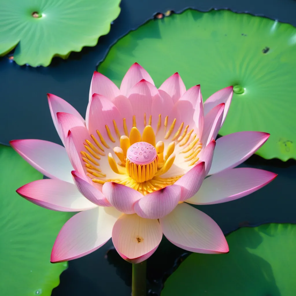 Prompt: A lotus closeup in a pond