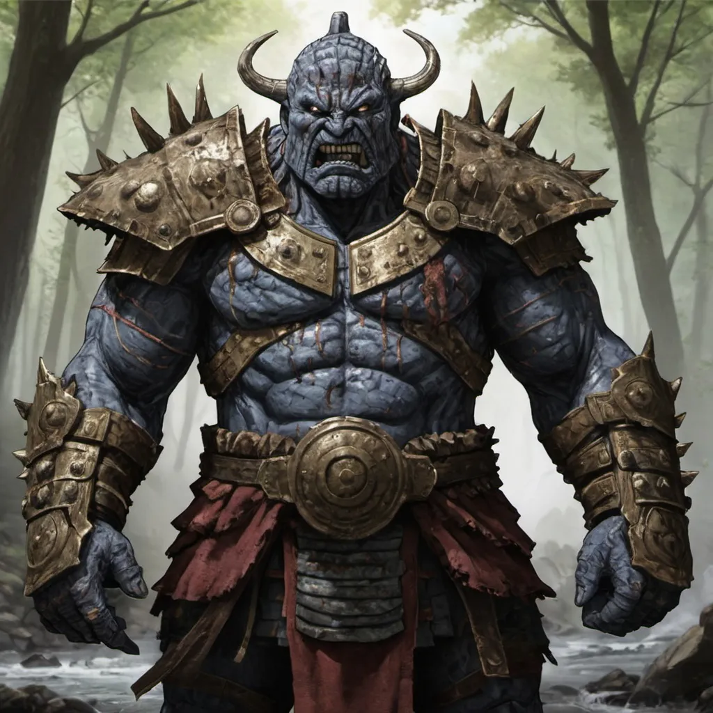 Prompt: Korg, God of defensive wars & justified war. Lord of the broken stream 