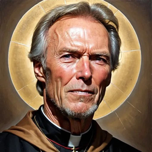 Prompt: clint eastwood in the style of a catholic saint 