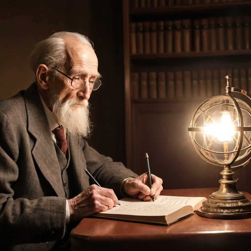 Prompt: the oldest man writing the best novel in the history of the universe 