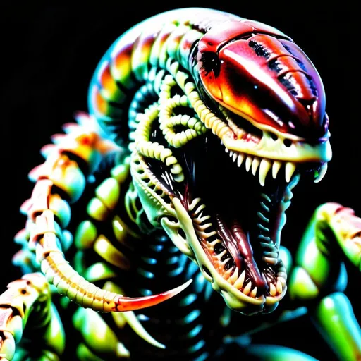 Prompt: highlight xenomorph head at end of snake-tailed scorpion,pearlescent tint, vivid, realistic, vibrant, hyperrealistic, hyperdetailed, organs spilling out of rotting corpses, baby xenomorphed scorpions crawling in corpses, jump scare, 