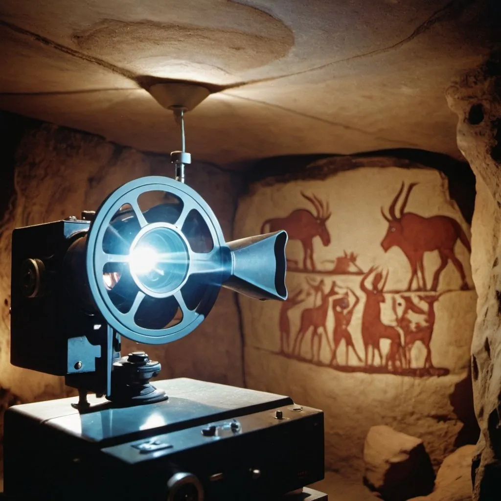 an 8mm cine projector progeting an image of cave art