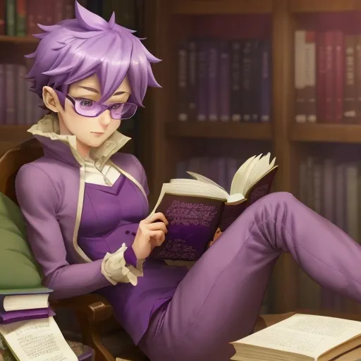 Prompt: Anthropomorphic purple cabbage reading a book in anime style