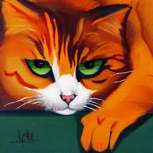 Prompt: orange cat playing blackjack painting