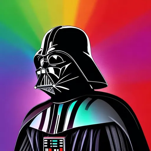 Prompt: darth vader if his suit was rainbow colored