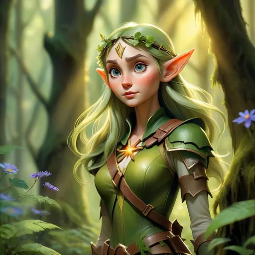 Prompt: Elf ranger in a mystical forest around sunlight