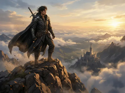 Prompt: The guy is in the top of the mountain