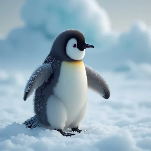 Prompt: A penguin crying in a snowy background searching for it’s mother