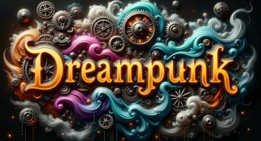 Prompt: Dreampunk logo, retro neon steampunk style, glowing neon colors of turquoise and magenta, intricate gears and cogs integrated into the design, showcasing an ethereal quality, with whimsical curves and sharp edges, placed against a deep black background, creating a striking contrast, immersive ambiance, high detail, ultra-modern aesthetic, perfect for a captivating brand identity.