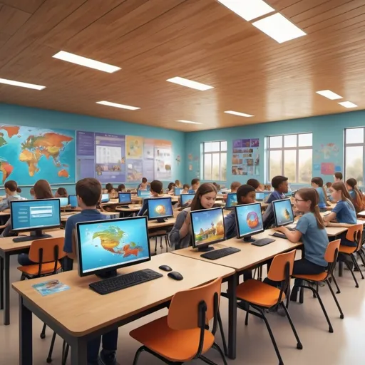 Prompt: draw the classroom where student learn computer