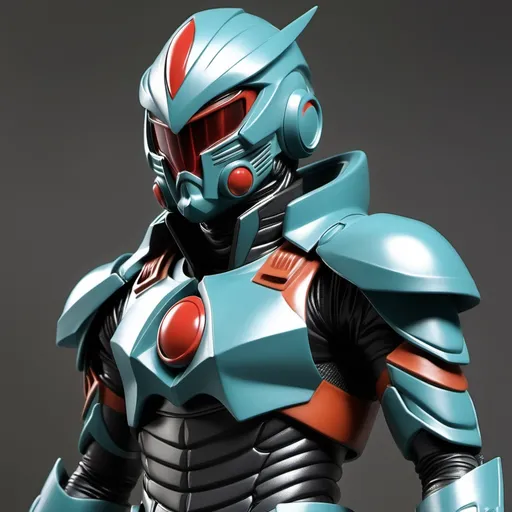 Prompt: Sci-fi Kamen rider soldier with shoulder cape in power armor 