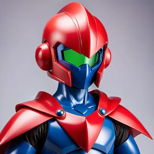 Prompt: Sci-fi anime dark Megaman zero Knight with crimson shoulder cape and face mask helmet 