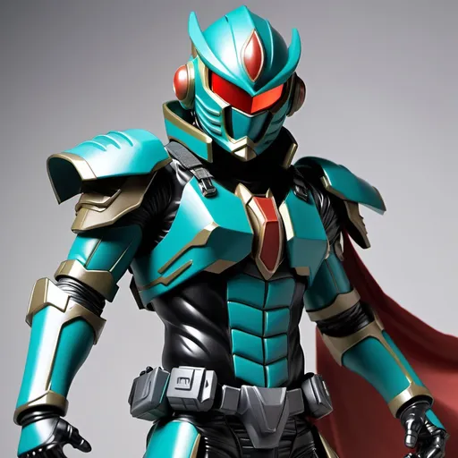 Prompt: Sci-fi Kamen rider soldier with shoulder cape in power armor 