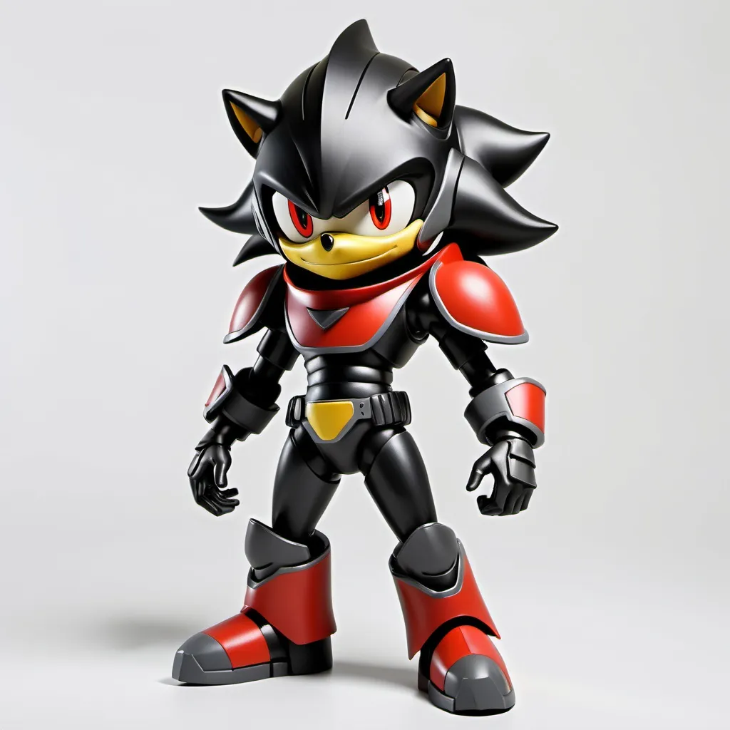 Prompt: Sci-fi Shadow the hedgehog with shoulder cape and power armor wearing face mask helmet 