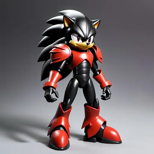 Prompt: Sci-fi Shadow the hedgehog with shoulder cape and power armor 