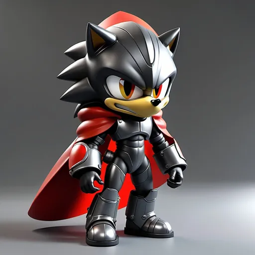 Prompt: Sci-fi Shadow the hedgehog with shoulder cape and power armor wearing face mask helmet 