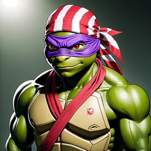 Prompt: Raphael of the TMNT, Red White Red striped bandanas, fit after Training, Comic Like Mutant Mayhem, Violet eyes, anime