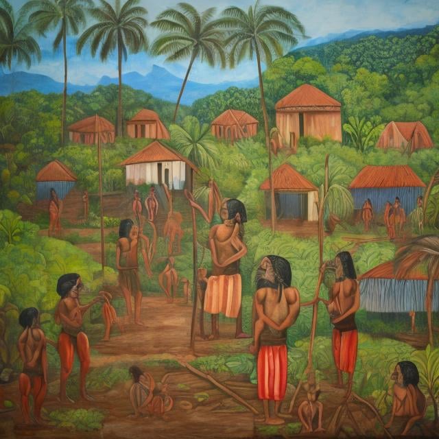 Prompt: Nicaraguan  primitivist village paintings
