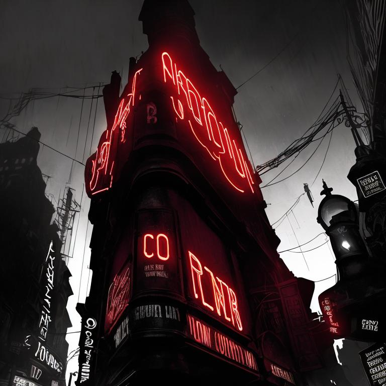 Prompt: Noir-style digital art of Noirville at night, dark and gritty atmosphere, shadowy figures lurking, criminal underworld, moody cityscape with dim streetlights, intricate details, high contrast, noir style, dark and gritty, intense shadows, dramatic lighting, criminal underworld, atmospheric cityscape