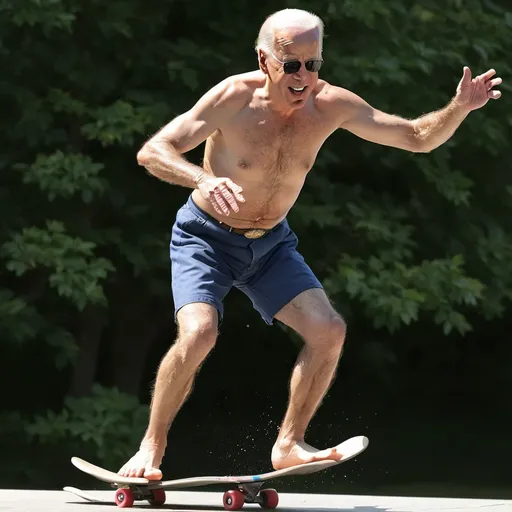 Prompt: Joe biden unclothed ripping a massive kickflip