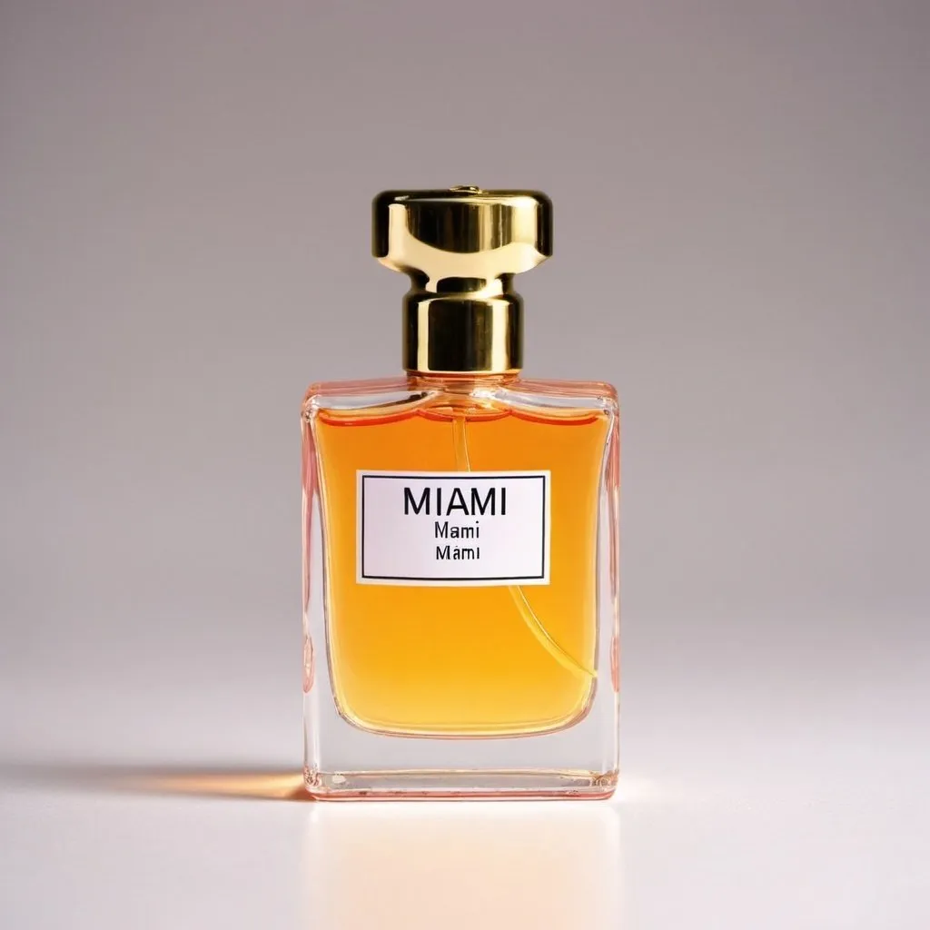 Prompt: Bottle of perfume with label name MIAMI