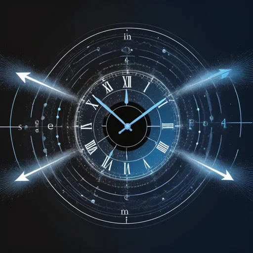 Prompt: Background: A gradient transition from deep blue to black, representing the transition from the macroscopic to the quantum realm.
Central Imagery:
A large, elegant arrow pointing from left to right, symbolizing the arrow of time.
Superimpose subtle wave-like patterns or a quantum wave function to illustrate quantum mechanics.
A clock or a series of time markers subtly integrated into the arrow.
Secondary Imagery:
Light particles or wavefronts scattering in a pattern to signify quantum irreversibility.
Mathematical equations related to entropy or quantum states in the background, faint and partially transparent.
Color Scheme:

Dominant Colors: Deep blue, black, and white.
Accent Colors: Light grey and soft blue.
Instructions for AI:

Generate a high-resolution cover page incorporating the specified elements.
Ensure that the design is balanced and visually appealing while retaining an academic tone.
Allow for easy customization of text fields for author names and institutional affiliations.