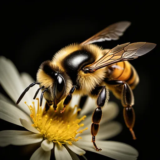 Prompt: Photo of a bee in the style of Paul Barson