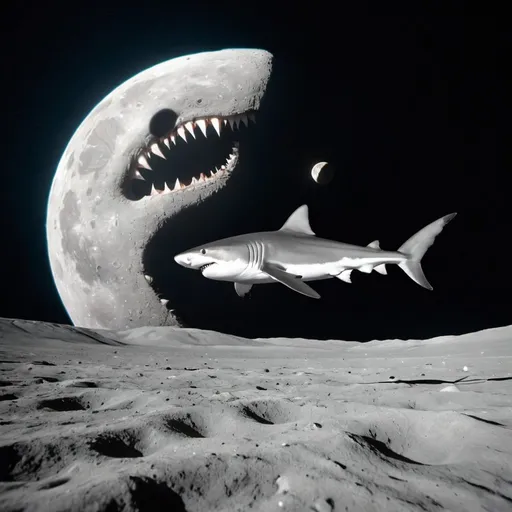 Prompt: a shark swimming on the moon

