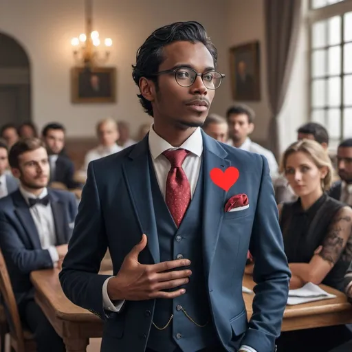 Prompt: A smart formally dressed person expressing his heart out and sharing all his thoughts with others