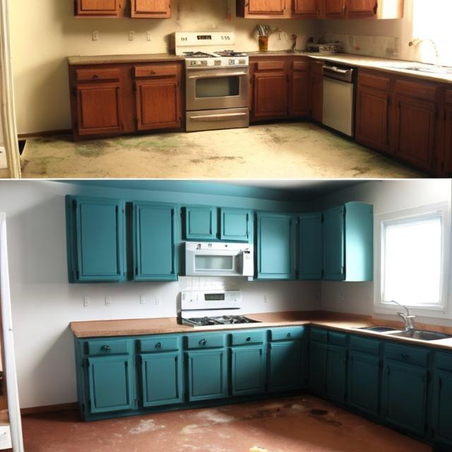 before picture or dirty and old kitchen cabinets wit... | OpenArt